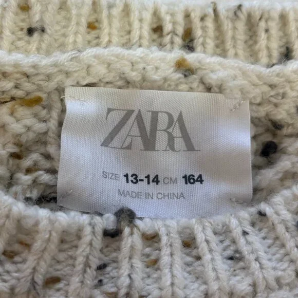 ZARA KID'S GIRL Cream Flecked Distressed Cropped Cable-Knit Sweater, 13-14 Years - Picture 9 of 14